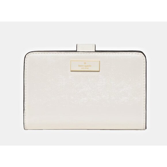 New Kate Spade Bridget Crinkle Patent Medium Compact Bifold Wallet Meringue - Picture 1 of 3